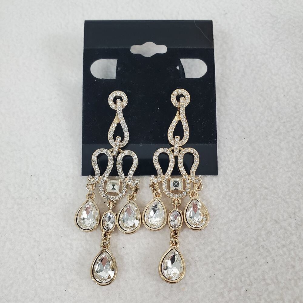 Premier Designs Jewelry Gold Tone Rhinestone Pierced Chandelier Earrings